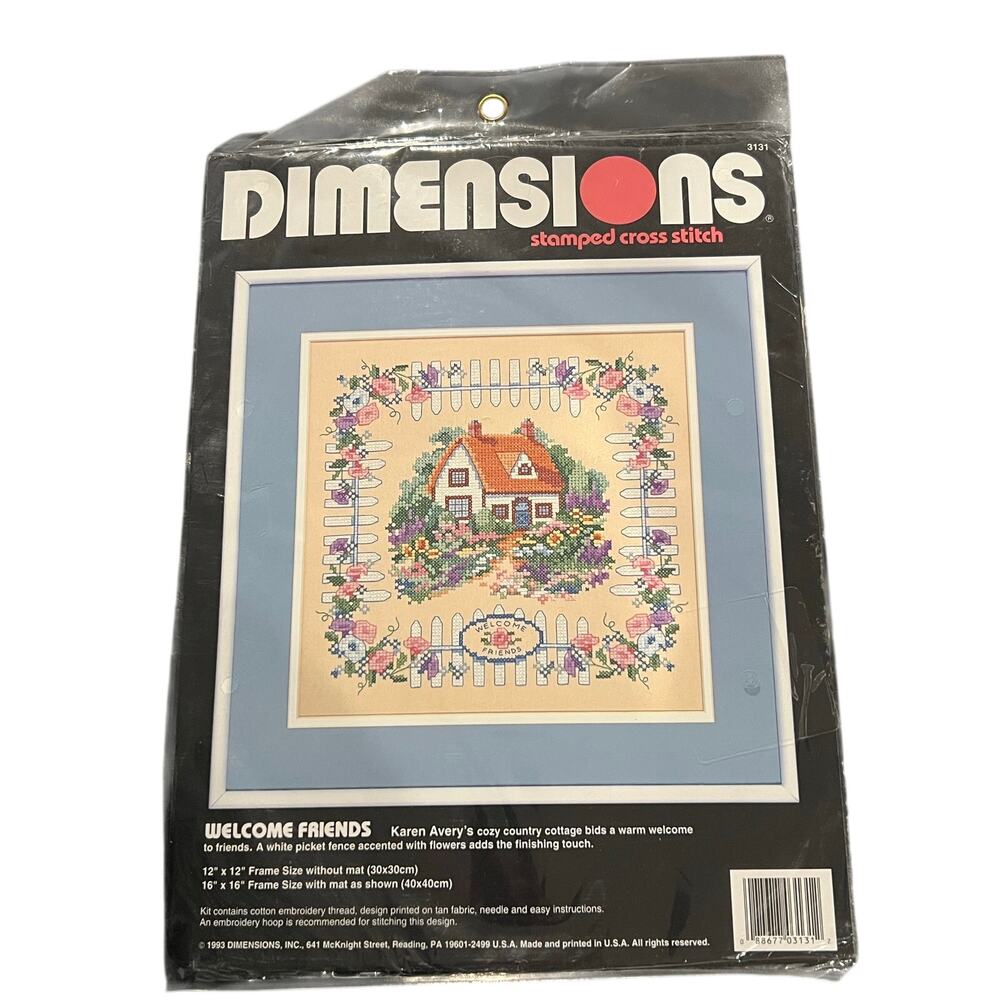 Vintage NOS 1993 Dimensions Stamped Cross Stitch Kit Welcome Friends Karen Avery